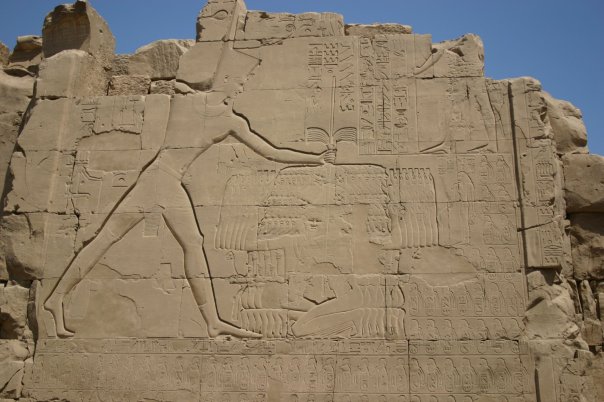Thutmose III smiting Canaanite enemies on the seventh pylon at Karnak describing the Battle of Megiddo 